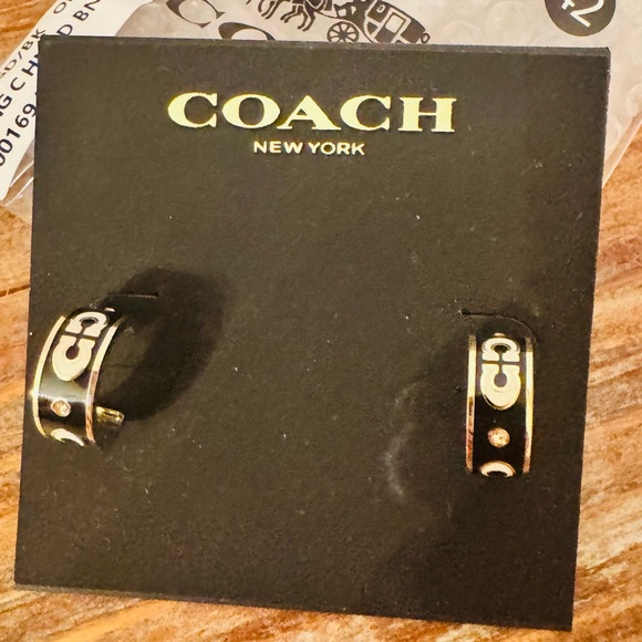 Coach Siganture Enamel Huggie Earrings in Black - Picture 4 of 10